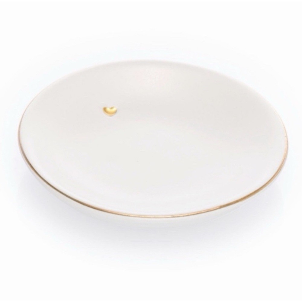 Thirty-One Hello Happy Love White Ceramic Gold Heart Trinket Tray-NEW‎
